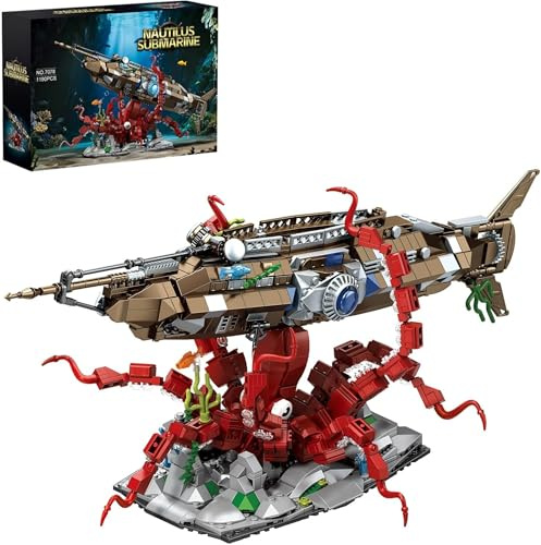 Ebortsin Technik Nautilus U-Boot Klemmbausteine Set, Oktopus Thema U-Boot Bausteine Modellbausatz, 1190 Teile Nautilus Submarine Bausteine Set für Erwachsene, Heim Dekor Sammlerstück Geschenk