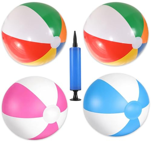 RenSton 5 Packs Rainbow Beach Balls, 20/50.8cm Inflatable Ball with Air Pump, Rainbow Pink Blue Color Pool Toys, Party Favors, Summer Beach Ball for Swimming Pool