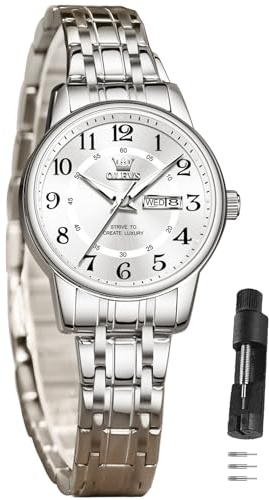 OLEVS Damenuhr Elegante Wasserdicht Klassische Frauen Uhr mit Quarzwerk, Modisches Design mit Datumsanzeige Leuchtzeiger Armbanduhr Damen Exquisites Design für Damen Schlicht Armbanduhren