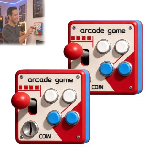 Panel de interruptores Estilo Arcade Retro, Placa de Pared con Botones de Joystick clásico, decoración Vintage para Sala de Juegos con Joystick y Botones Coloridos, Regalo Ideal para Hombres (2PC)