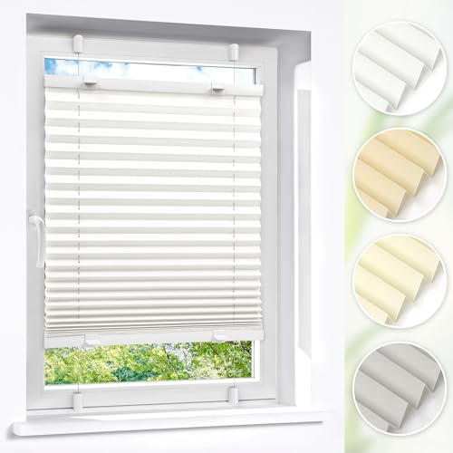 Victoria M. Easyfix Plissee Faltrollo ohne Bohren Plisseeanlage Klemmfix mit Klemmträger für Fenster und Türen, Größe: 90 x 200 cm, Farbe: Weiss