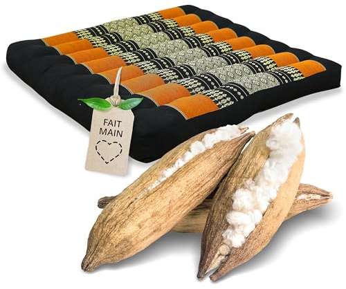 Livasia Coussin d’Assise de Chaise Grande Taille - 50x50x6cm - Coussin de Sol intérieur/extérieur, Coussin de méditation Yoga, Chaise Meuble palettes, surpiqué pour Chaise et Banc (Noir/Orange)