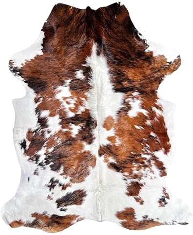 rodeo Genuine Cowhide Rug - Real Cow Hide Rug Large for Living Room & Bedroom - Western Rugs for a Natural Western Home Decor Ambiance - Rustic Cow Print Carpet Decor - 6x8 ft, Tricolor