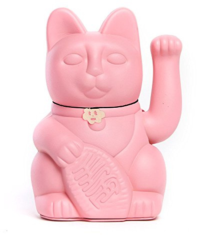 Maneki Neko Gatto Portafortuna Giapponese con Zampa Mobile Figurina Dipinta a Mano Decorazione Casa Ufficio Ingresso Idea Regalo Fortuna Prosperità Felicità Feng Shui (ROSA BUBBLEGUM, L (12x9x18cm))