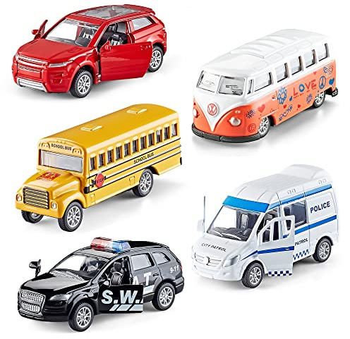 KIDAMI Die-cast Metal Toy Cars Set of 5, Openable Doors, Pull Back Car, Gift Pack for Kids Grandkids Toddlers Boys Girls Birthday (Official Car)