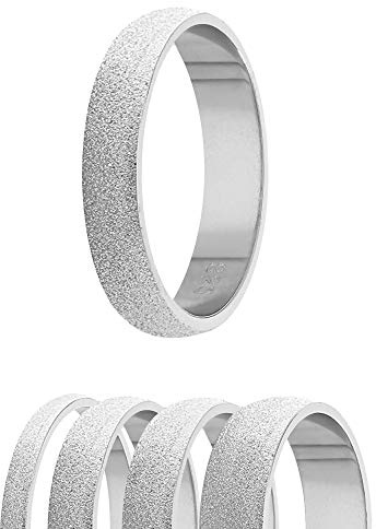 Treuheld® | 925 Sterling Silber RING in 48 Größen & Breiten in DIAMANT-OPTIK - silberner Damen-Ring in Größe: 48, 50, 51, 52, 53, 54, 55, 56, 57, 58, 60, 62 - Finger-Ring sandgestrahlt - Hochzeitsring