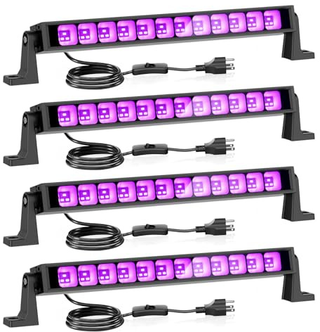 Onforu 4 Pack 42W LED Black Lights, Blacklight Bars with Plug and Switch, Glow in The Dark Party Supplies for Halloween Decorations, Bedroom, Body Paint, Stage Lighting, Poster, Black