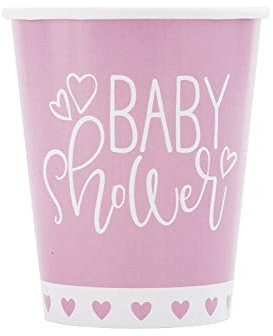 Unique Party 73366 - Gobelets en Carton - 266 Ml - Baby Shower À Thème Cœurs Roses - Paquet de 8