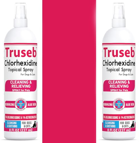 Pet Health Pharma Truseb Topical Ketoconazole and Chlorhexidine Spray for Dogs, Cats, and Horses with Essential Fatty Acids, Aloe and Vitamin E- 16 oz (Ketoconazole & Chlorhexidine Spray, 16 oz)