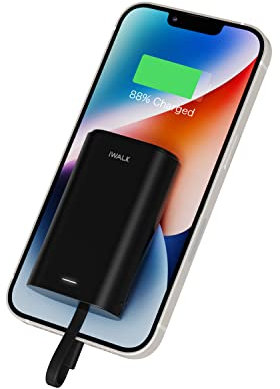 iWALK Klein Power Bank 9000mAh, Tragbares Externes Ladegerät mit Integrierte Kabel Mini Fast Charge Powerbank Kompatibel mit iPhone 14,14 Pro Max,13,12 Mini,11,XS,XR,8,7,AirPods, iPod,Samsung und mehr