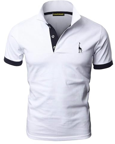 LIUPMWE Polo Manga Corta Hombre Camiseta Básica de Verano con Bordado de Jirafa de Golf Costura