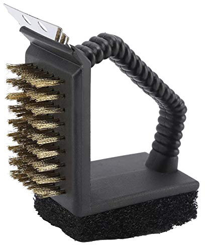 Spazzola per Barbecue 3 in 1, Spazzola di Pulizia per Barbecue Spazzola per la Pulizia della Griglia in Acciaio Inox, Spazzola, Raschietto e Spatola, per la Pulizia delle Griglie, 12,5x8x6 cm