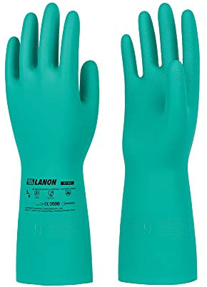 LANON 3 Paia di Guanti in Nitrile Resistenti agli Agenti Chimici, Heavy-Duty Guanti da Lavoro, Protezione da Acidi, Alcali e Olio, Antiscivolo, EN 374, XL