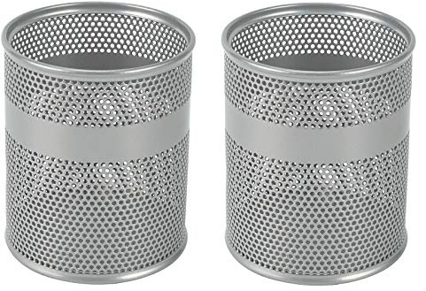 EasyPAG Lot de 2 Métal Pot à Crayon Porte Stylo Organisateur de Bureau Range Bureau Rangement Bureau,Argent