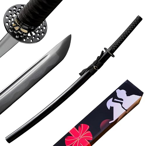 Yu Qin Sword, Pure Handmade Samurai Sword, 5160spring Steel, 41.31.21 inches, Full Tang Sword Set, Sharp, Black Katana