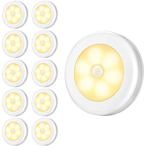 Criacr 10 Pack Motion Sensor Light, Cabinet Night Lights, Stick-on Cupboard Light with Removable Magnet, Closet Lights for Wardrobe, Closet, Hallway, Kitchen, Stairs, Chiristmas Gift, Warm White