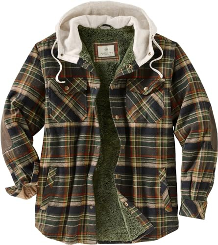 Legendary Whitetails Camp Night Berber Lined Hooded Flannel Shirt Jacket Chaqueta, Tela Escocesa Resistente, L para Hombre