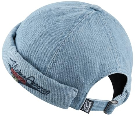 CLAPE Docker-Cap Docker mössa sjömansmössa hamnmössa män sommar jeans bomull brimless keps hat rullad manschett harbour hatt justerbar keps utan skärm, CT60-ljusblå, 21.65 - 23.62 / 55cm - 60cm