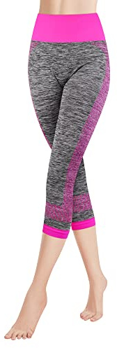 Libella Femme Legging 3/4 Capri Pantalon de Sport Legging de Sport Taille Haute Multicolore Pantalon de Course Strech Fitness Caprihose 4119 Rose S M