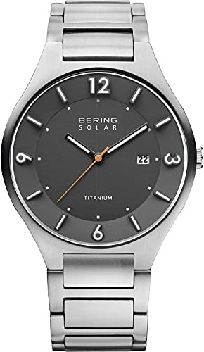 BERING Men Analog Solar Collection Watch with Titan Strap and Sapphire Crystal 14440-777, Silver/Grey, 40 mm