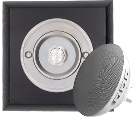Modern Living Square Wireless Doorbell in Black Ash and Brushed Nickel - Nickel Press - Portable (Battery)-B13N Wood Effect