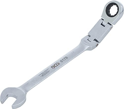 BGS 6178 | Llave combinada con carraca de doble articulación | angulable | 18 mm | Longitud 284 mm | 72 dientes | Ángulo de accionamiento 5° | doce cantos | acero cromo vanadio | Cromado, mate