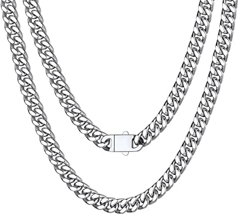 Bestyle Halskette Herren Kette Miami Panzerkette aus Edelstahlkette Kubanische Schmuck Männer Hip Hop Rapper Länge 55cm Breite 7mm Silber