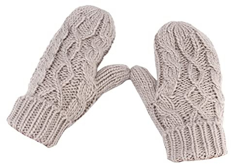 TIMIYUYU Fäustlinge Winter Handschuhe für Damen Winter Warm Strickhandschuhe Einfarbig Gestrickte Winterhandschuhe Herbst Fäustlinge Super Dicke Gestrickt Handschuhe Fausthandschuhe (Grey, One Size)