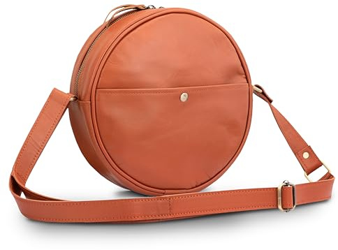 Runde Urban-Ledertaschen für Damen, Kreistaschen für Damen, Designer-Mode-Umhängetasche, kleine Umhängetasche, Strand-Reisehandtasche, verstellbarer Riemen, Braun