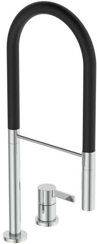 Ideal Standard – Gusto 2-Loch Küchenarmatur, Semi-Professional, mit 2-Funktionshandbrause an Silikonschlauch, Schwenkbereich 360°, 6,7 l/min, Schaftverschraubung von unten, Chrom