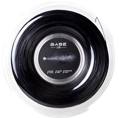 BASE12 Alpha Black Tennissaite – 1,25 mm Polyester-Saite (Rund) – Power & Kontrolle – Langlebig, Spin-freundlich – 200 m / 12,2 m für Turnier- & Clubspieler