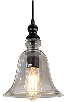 Kitchen Island Lighting Fixture, Vintage Dome Glass Pendant Light, Black Metal Hanging Lamp Rustic Drop Ceiling Lights For Restaurant Dining Room Home E27 Chandelier Interesting