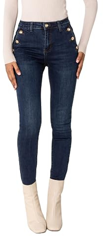 Nina Carter P217 - Vaqueros ajustados para mujer, cintura alta, aspecto desgastado, diseño de pantalones vaqueros, M