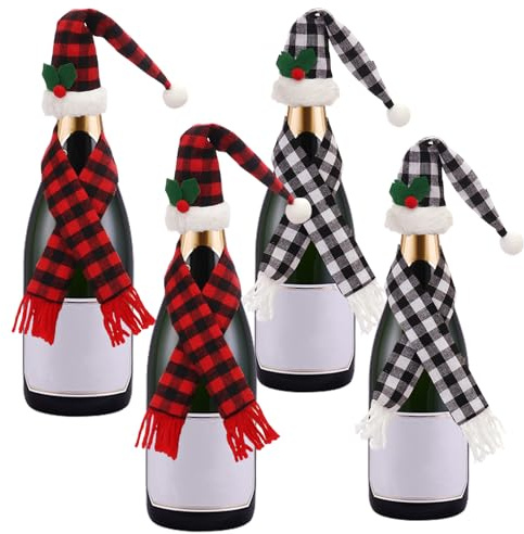 Flaschenverpackung Weihnachten, Flaschendeko Weihnachten 4 Stück Weinflaschen Verpackung Weihnachten Flaschen Deko für Familien-Weihnachtstisch-Weinflaschendekoration
