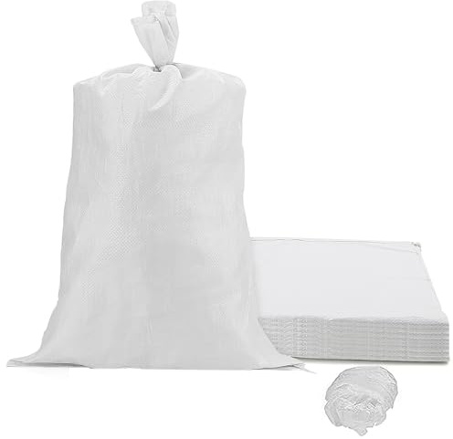 SHEUTSAN 40 PCS 18 x 30 Inch White Sandbags, Empty Polypropylene Sandbags, Woven Sand Bags with White Tying Rope for Flood Control, Hurricane Barriers