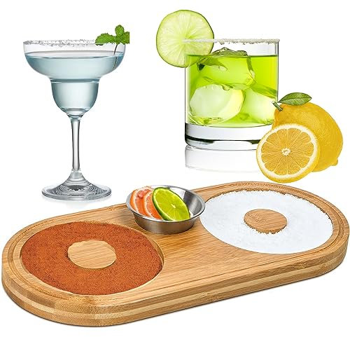Salt Rimmer Set for Cocktails,Ompinda Bamboo Glass Rimmering for Drinks, Cocktail Sugar Rimmer, Margarita Salt Container for Bar Party Accessories