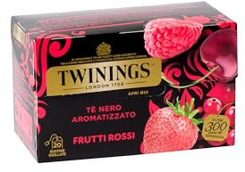 Twinings Tè Nero Aromatizzato ai Frutti Rossi, Gusto Morbido e Dolce, Infusi e Tisane, 1 Confezione da 20 Filtri