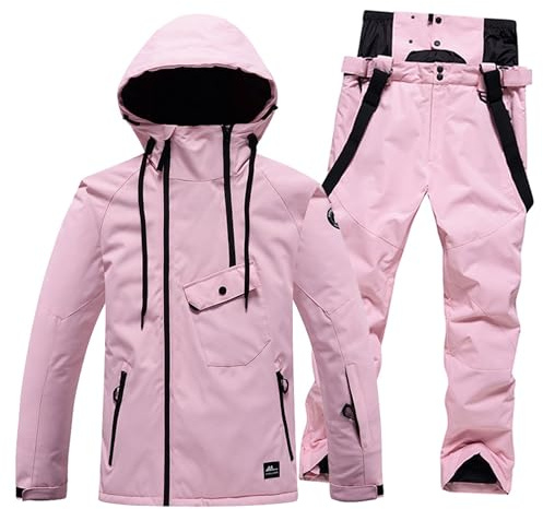 Jueshanzj Combinaison de ski pour homme et femme, modèle 2 pièces, coupe-vent, imperméable, couleur unie, rose, Small