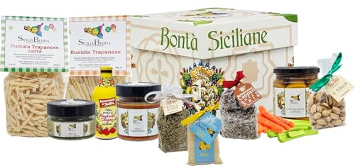 Sicilia Bedda - Box Regalo Prodotti Tipici Siciliani - LINEA SALATO - In Box Maioliche Siciliane (10 Prodotti Tipici)