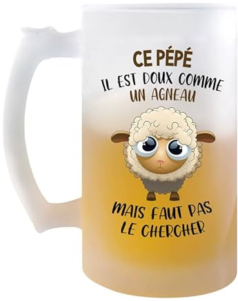 Planetee Chope Ce Pépé Doux comme un Agneau | Verre à bière Pinte Fête des Grands-Pères Prénom Cadeau Anniversaire Noël Humour
