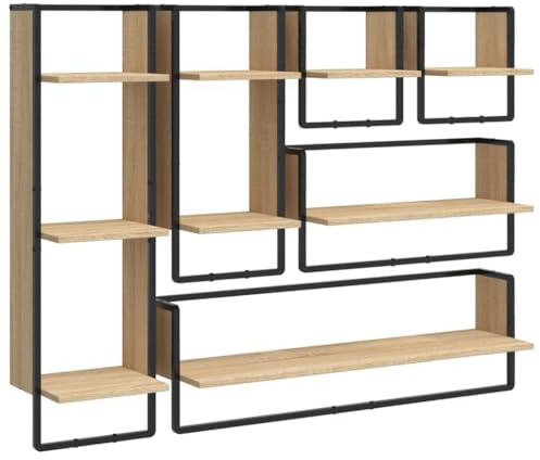 vidaXL 6-TLG. Wandregal-Set mit Stangen Sonoma-Eiche Holzwerkstoff