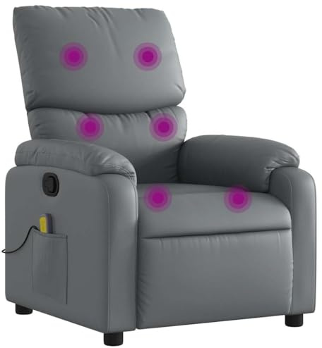vidaXL Massagesessel, Sessel Verstellbare Rückenlehne, Fernsehsessel Relaxsessel mit Vibrationsfunktion, Liegesessel Polstersessel Ruhesessel, Grau Kunstleder