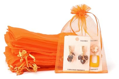 Whakano 40 Stück Bunt Organzasäckchen mit Kordelzug,Organzabeutel,Schmuckbeutel,GeschenkSack,für Hochzeit Geburtstag Süßigkeiten Schmuck Geschenkverpackung Party Mit Schnur,Orange,15x20cm