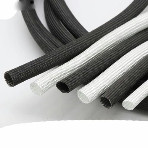1M ID 1mm ~ 40mm Geflochtene Glasfaserhülse 600 °C Hochtemperatur-Chemieglasfaserrohr Glasfaserhülse Schwarz Weiß-Weiß-30mm-1 Meter
