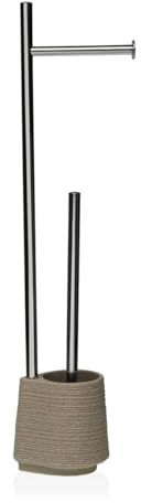 Versa Portarrollos de Papel Higiénico con Soporte para Escobilla Beige Resina Acero Chic 58 cm