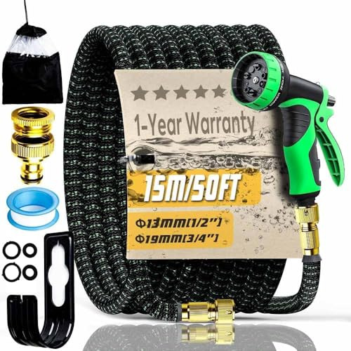 50FT Expandable Garden Hose Pipe Set & 10 Pattern Spray Nozzle Flexible Expanding Magic Hose with 3/4 1/2 Fittings for Outdoor,Garden,Home