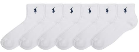Polo Ralph Lauren dam prestanda bomull ankelstrumpor – 6 par pack-andningsbara nät & sport dämpning kvarts, vit, 3,5-9 UK (paket med 6), Vitt, 36.5-43 EU