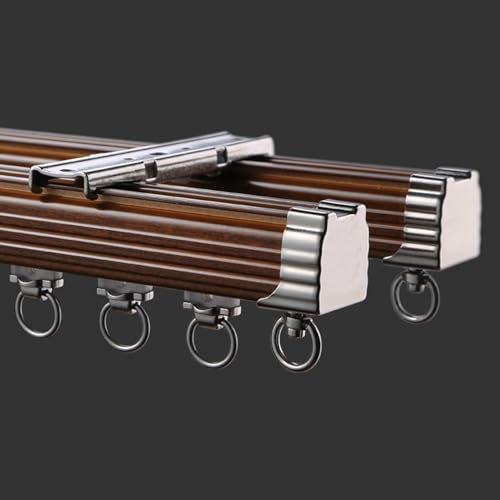 Deckengardinenschiene, Aluminium-Vorhangschienen-System, Industrial Vorhangstange Deckenmontage, Für Wohnzimmer, Schlafzimmer, Mit Rollhaken(Color:Teak,Size:6M/19.6FT)