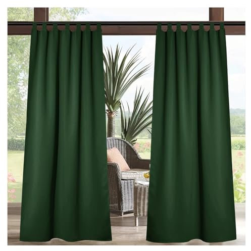 LAOMANTU Outdoor Vorhang wasserdichte Outdoor-Vorhänge mit Abnehmbarer Klebelasche, Sonnenschutz, Sichtschutz, für Veranda, Garten, Balkon, Terrasse(Green3,106 * 137.7in)