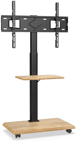 XTRARM Delphos Support TV Mobile avec Socle en Bois, Meuble TV à roulettes 32-70 jusqu'à 45 kg, Chariot Meuble TV Réglable en Hauteur Jusqu'à Env. 130 cm, Rotatif ±25°, Max. VESA 600x400